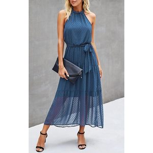 Women Halter Neck Long Maxi Dress Loose Chiffon Sleeveless Backless With <b>Belt</b> Casual Summer Sundress <b>Elastic</b> Waist - Product Image 5