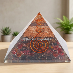 Pirámides de Orgón de Granate Curativas Talladas y Grabadas, Decoración Feng Shui para el Hogar, de la India, Cristales Rozrin ORG-022 - Product Image 2