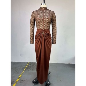 两件套欧美女装2026秋季新款甜美长袖高领蕾丝衬衫高腰包臀裙 - Product Image 2