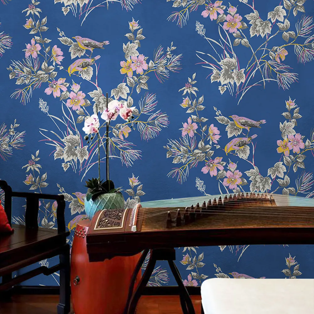 Chinoiserie PVC Wallpaper Vogel-und Blumen aufkleber Wasserdichte Wanda uf kleber Home Decoration