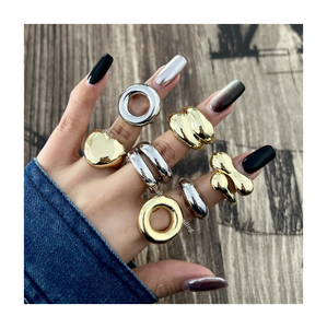 INS New Arrival Casal Declaração de Moda Anéis Ajustáveis 18k Ouro Prata Forma Irregular para Festa de Noivado para Mulheres Homens - Product Image 1