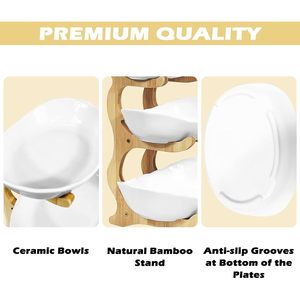 Bandeja de cerámica de 3 niveles para frutas con soporte de bambú para almacenamiento y exhibición en la encimera de la cocina - Product Image 5