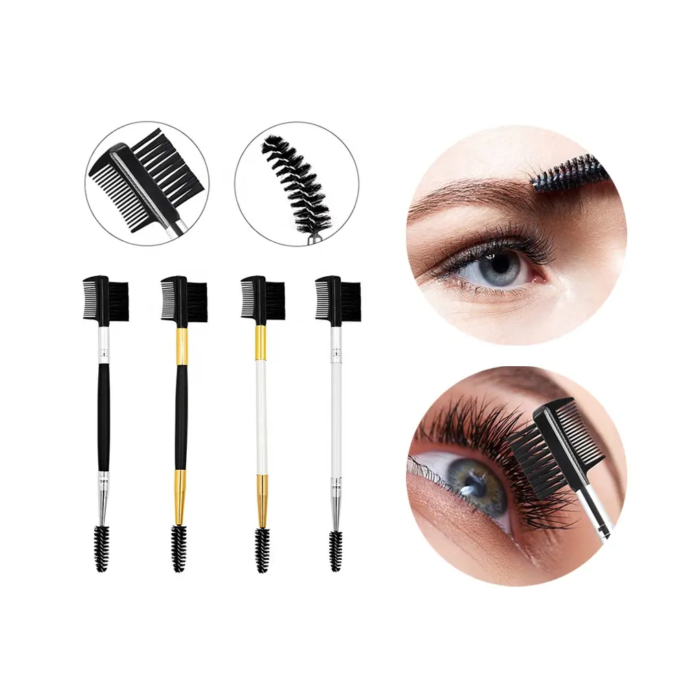 Hot Koop Professionele Mascara Eye Brow Wimper Borstel Double Head Spoolie Wenkbrauw Borstel Met Kam