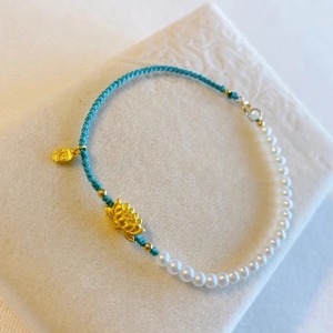 Pulsera Trenzada Azul <span class=keywords><strong>Lotus</strong></span> con Cadena y Cuerda para Abalorios, Elegante, Blanca, de Alta Gama para Mujer - Product Image 4