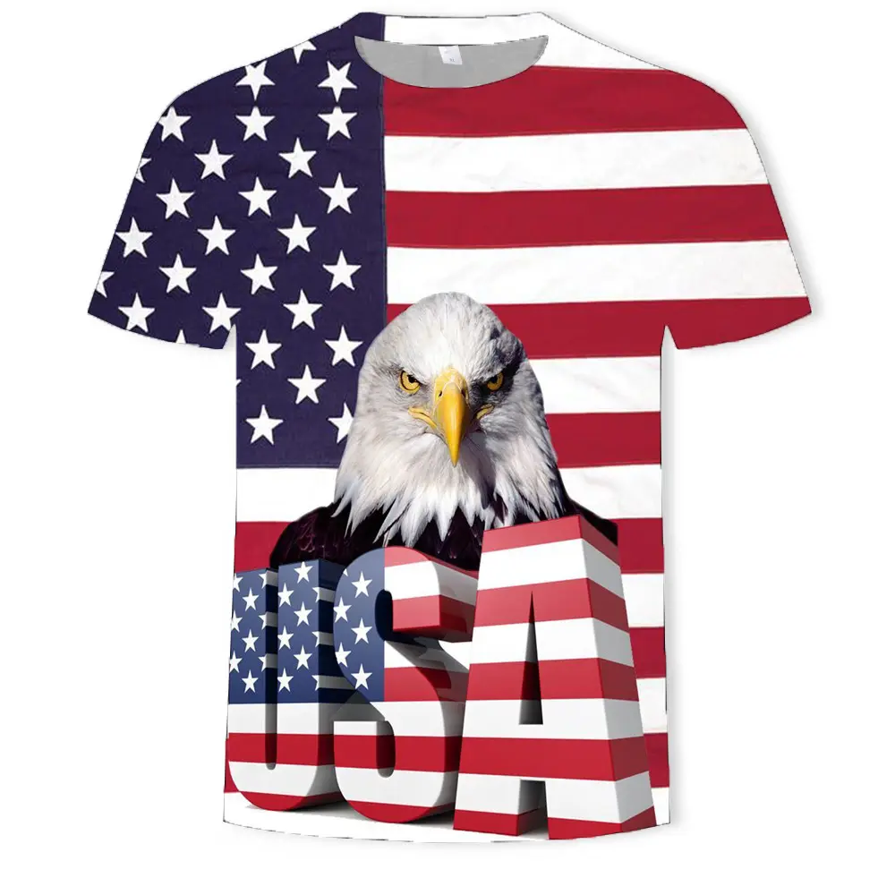 Unisex 3D Patroon Gedrukt Korte Mouwen T-shirts Mannen Amerikaanse Vlag Eagle 3D Gedrukt T-shirt Zomer Vintage Gedrukt 3d T-shirts