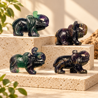 Éléphant en Fluorite Arc-en-ciel Sculpté, Figurine en Pierre, Décoration d'Intérieur, Ornement en Cristal de Guérison, Collection Cadeau