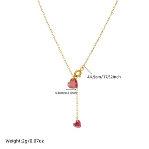 Stainless Steel Heart Pendant Necklace Red Rhinestone Clavicle Chain Gift Jewelry - Product Image 4