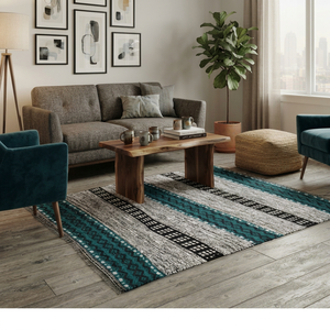 Tapis moderne en coton rayé, tapis antidérapant pour salon, tapis rectangulaire à tissage plat, tapis en coton pour salon PTM-555 - Product Image 1
