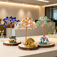 Arbre en fil de cuivre avec pierres précieuses en cristal enveloppées à la main et éclats de pierres mélangées, pour ornement de salon et cadeau de mariage