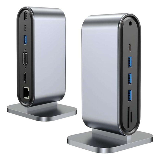 12 in 1 Vertical USB C HUB PD100W Fast Charge 4K30Hz HDTV USB 3.0 Laptop Docking Station Vertical Dock