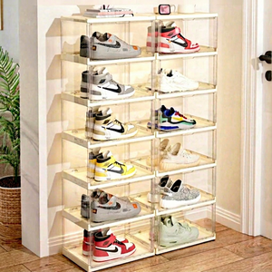 Haogle Foldable Multi-functional Transparent White Plastic <b>Shoe</b> <b>Box</b> Office Organizer with Modern Design Stackable <b>Shoe</b> Storage - Product Image 1