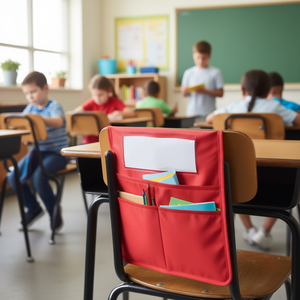 Pochettes pour chaises de classe, organisateur en tissu multicolore pour siège de chaise d'école avec rangement pour étiquette nominative - Product Image 2