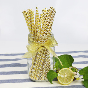 Disposable Paper Straws Gold Chevron Pattern 8 Mm Diameter Party Decoration Straight Pipe - Product Image 1