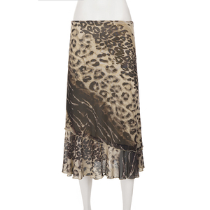 Falda Midi Estilo Sirena con Estampado de Leopardo, Volantes y Parches Asimétricos, Moda Urbana Retro Americana Y2K - Product Image 6