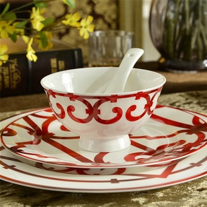 Hot Selling 58 Pcs Nordic Red Railing <b>Patterns</b> <b>Paper</b>-cut Art Dining Room Sets Porcelain Dinnerware Sets - Product Image 6