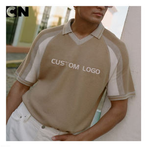 Pull en maille de football à manches courtes en coton d'été avec logo personnalisé, fabrication de pulls certifiés GRS, broderie pour hommes - Product Image 2