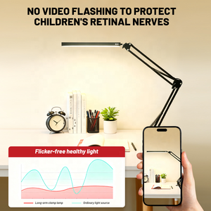 โคมไฟตั้งโต๊ะอะลูมิเนียมป้องกันสายตา ปรับระดับได้ แขนยาว แบบหนีบ ใช้พลังงาน USB ควบคุมด้วยสายดึง ดีไซน์ทันสมัย เรียบง่าย พกพาสะดวก พับเก็บได้ เหมาะสำหรับการเรียน - Product Image 5