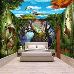 Carta da Parati Impermeabile 3D con Motivo Alce nella Foresta, Sfondo per Soffitto e Parete, Carta da Parati in Seta Stile Chinoiserie, Carta da Parati a Larghezza Extra - Product Image 4