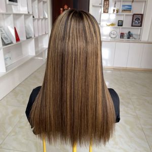 Stock <b>Brown</b> Highlight Human Hair Silicone Perimeter Medical <b>Wigs</b> with Anti-slip Strip Silk Top Hand Tied <b>Wig</b> for Alopecia - Product Image 3