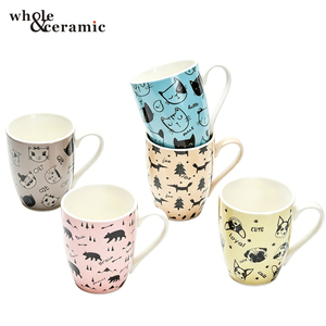 Taza de Café de Cerámica con Diseño Minimalista de Líneas Negras de Animales, Venta al por Mayor de Fábrica, Taza Personalizada con Estampado Completo de Gatos y Perros - Product Image 1