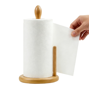Durable Bamboo <b>Kitchen</b> <b>Paper</b> Towel Stand Holder with Eco-Friendly Design Standing Type Single Tier Storage - Product Image 1