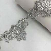 Bordure en dentelle à franges de perles de cristal en maille 3D solide, faite à la main, 100 % polyester, avec chaîne et sequins, pour vêtements