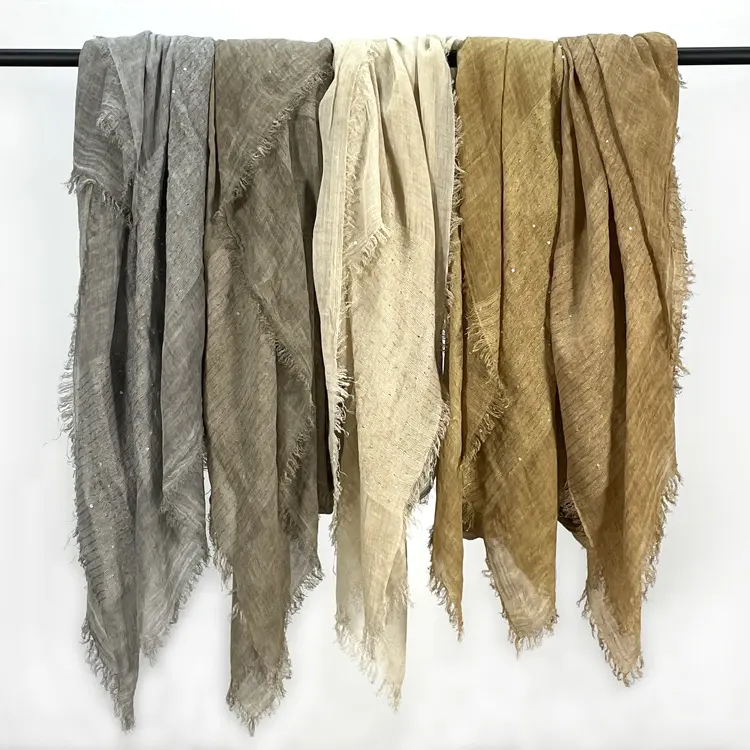 Personnalisé Designers couleur unie chatoyant sequin khimar hijab musulman voiles de coton viscose foulard gland châles pour les femmes