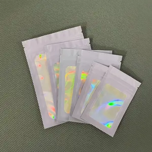 Прозрачная голографическая сумка из алюминиевой фольги на заказ, герметичная Пластиковая Упаковка для продуктов с запахом на молнии, пакеты с голограммой из майлара