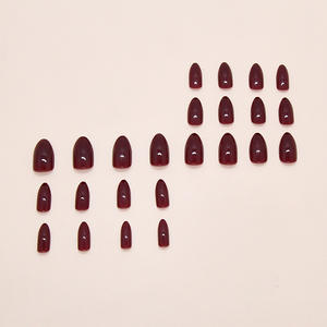 定制新设计24pcs套装指甲杏仁Soild彩色压力机指甲批发ABS深红色假指甲 - Product Image 3