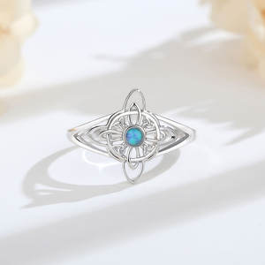 Anello Nodo della Strega con Opale Blu Magico Merryshine, Argento Sterling 925, Anillo Plata 925, Gioiello Regolabile Stile Irlandese - Product Image 5