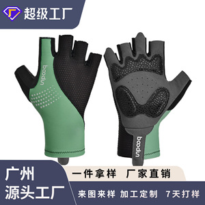 Guantes de ciclismo Boton Sports de medio dedo, transpirables, que absorben los golpes, para bicicleta de carretera, unisex, para adultos, negro y verde - Product Image 4