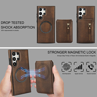 Étui de téléphone magnétique en similicuir avec support et fente pour cartes pour Samsung Galaxy S26 Ultra, compatible avec S25 Plus, S24, S23, compatible avec la recharge sans fil
