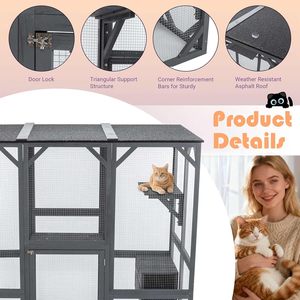 Mehrstöckiges <span class=keywords><strong>Outdoor</strong></span>-Katzengehege mit Sprungplattformen, Katzenhaus, Fenster-Spielplatz, UV-beständiges Asphaltdach, Wetterfest - Product Image 6