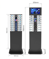 Y2 Power MAX Premium Pro, casier de recharge pour téléphones portables à 16 baies, écran publicitaire de 15,6 pouces, connexion par empreinte digitale, système de vidéosurveillance, support au sol