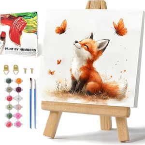 Cuadro de lienzo estirado para niños <span class=keywords><strong>con</strong></span> impresión digital Songwoo, pintura por números de zorro bebé y mariposas naranjas en <span class=keywords><strong>acuarela</strong></span> - Product Image 1