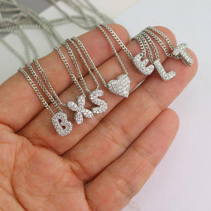 NZ1592 Mini Tiny Little Small 18K chapado en oro 3D Puffy Puff CZ Pave monograma letra inicial encanto cadena Collar para mujer - Product Image 4