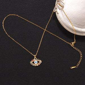Kalung rantai baja tahan karat 316L, perhiasan modis kalung zirkon tetesan minyak, Kalung liontin mata jahat untuk hadiah wanita - Product Image 5