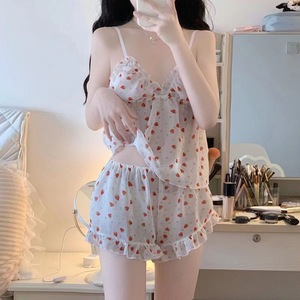 Sexy strawberry chiffon lingerie set for young girls, sweet and cute two-piece loungewear, see-through. - Product Image 4