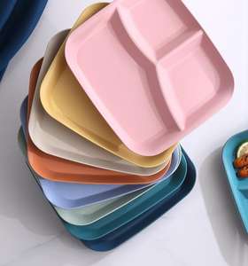Assiettes divisées en paille de blé personnalisables de 10 pouces séparateurs de plaques carrées à <span class=keywords><strong>3</strong></span> compartiments pour adultes <span class=keywords><strong>assiette</strong></span> à dîner - Product Image 3