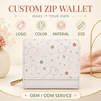 Dompet Wanita Kulit PU dengan Ritsleting, Motif Bunga, Tekstur Saffiano, Ritsleting Emas, Warna Krem Putih Retro, Grosir