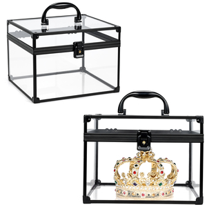 Transparent Large Capacity Makeup Case Portable Crown Pageants <strong>Vanity</strong> <strong>Box</strong> with Clear Acrylic Travel Cosmetic Case Organizer Lock - Product Image 1