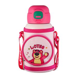 Bear Kids 316 Stainless Steel Insulated Water <b>Bottle</b> Cartoon Straw <b>Thermos</b> with Carry Pouch Doll Charm for Children Outdoor - Product Image 1
