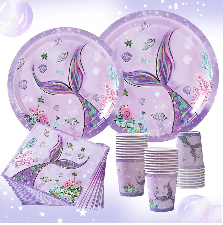 Ensemble d'assiettes en papier jetables personnalisées Microstar, assiettes de fête, tasses, serviettes, ensembles de vaisselle de fête, Kits de fournitures de fête, assiettes