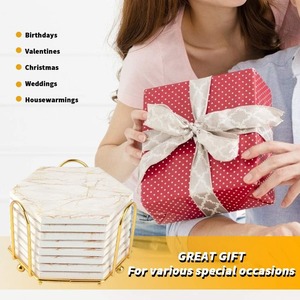 Marble <b>Coasters</b> for Drinks Absorbent with <b>Cork</b> Base, 8pcs Drink <b>Coasters</b> for Wooden Table Gold Ceramic Cup <b>Coaster</b> Set - Product Image 5