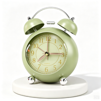 Jam Alarm Meja Bundar Warna-warni dengan Dua Bel, Baterai, Tanpa Suara Tik-tok, Mudah Diatur, untuk Pelajar dan Anak-anak