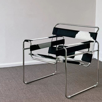 Fauteuil design moderne avec structure en acier inoxydable et cuir véritable, fauteuil d'appoint pour salon, bureau à domicile