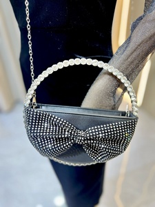 Sac à main de soirée demi-lune scintillant pour femme 2026 avec nœud, strass et paillettes, pochette à bandoulière chaîne et anse en anneau en PU - Product Image 3