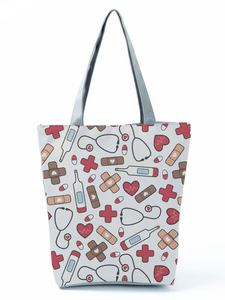 Sacs à main pliables à imprimé infirmière de dessin animé pour femmes, sacs à bandoulière de grande capacité, sacs de courses écologiques réutilisables, sacs de plage de voyage - Product Image 2