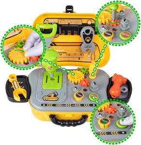 Juego de herramientas de ingeniero pequeño juguete para niño 2 en 1 Herramienta de reparación de simulación Kit de herramientas de fijación preescolar juguete de carpintero con <span class=keywords><strong>caja</strong></span> amarilla portátil - Product Image 5