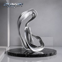 Sculpture en acier inoxydable, art métallique abstrait, ruban fluide infini, moderne, centre ouvert, poli miroir, grande taille, sur mesure par le fabricant